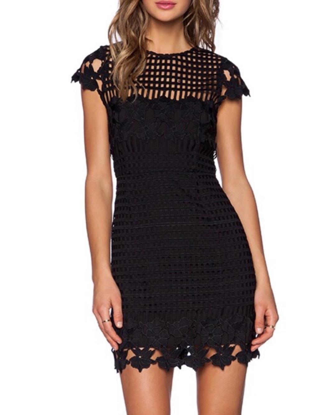 SAYLOR Black Crochet Lace Mini Dress